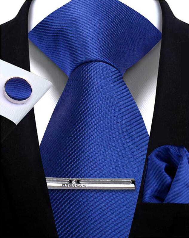 Cravates d'affaires classiques pour hommes, ensemble de clips de boutons de manchette Hanky, cravate de la présidence, document solide, fête de mariage mince, boîte-cadeau, qualité supérieure