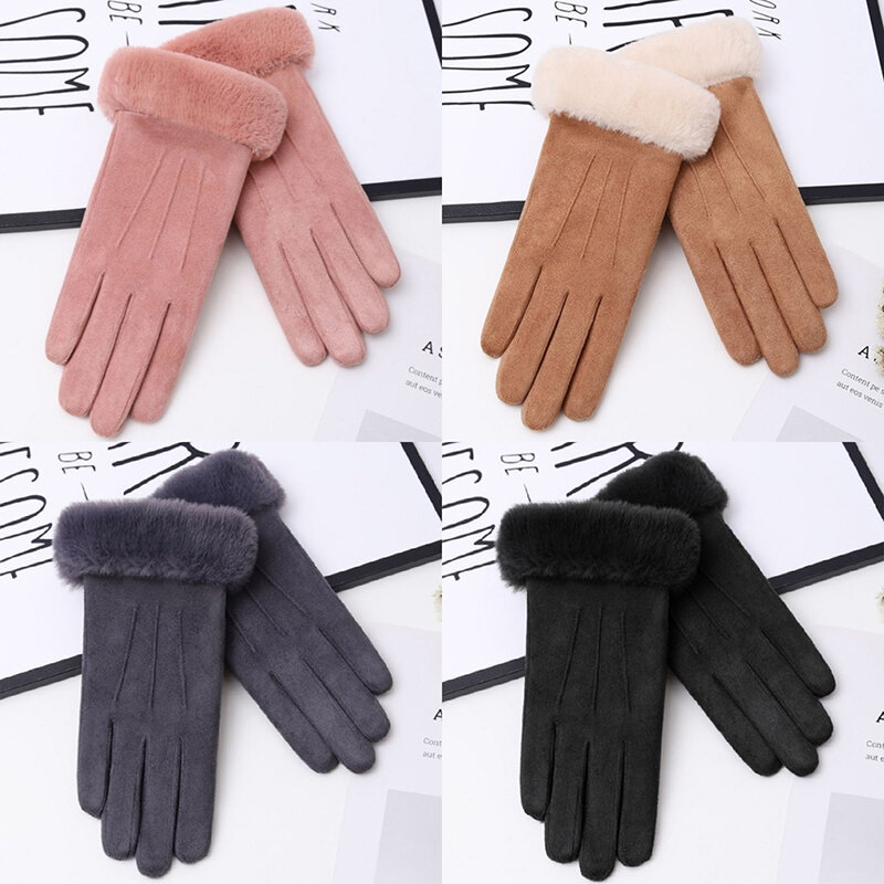 New Fashion Gloves Autumn Winter Cute Furry Warm Mitts Full Finger Mittens Women Outdoor Sport Female Gloves