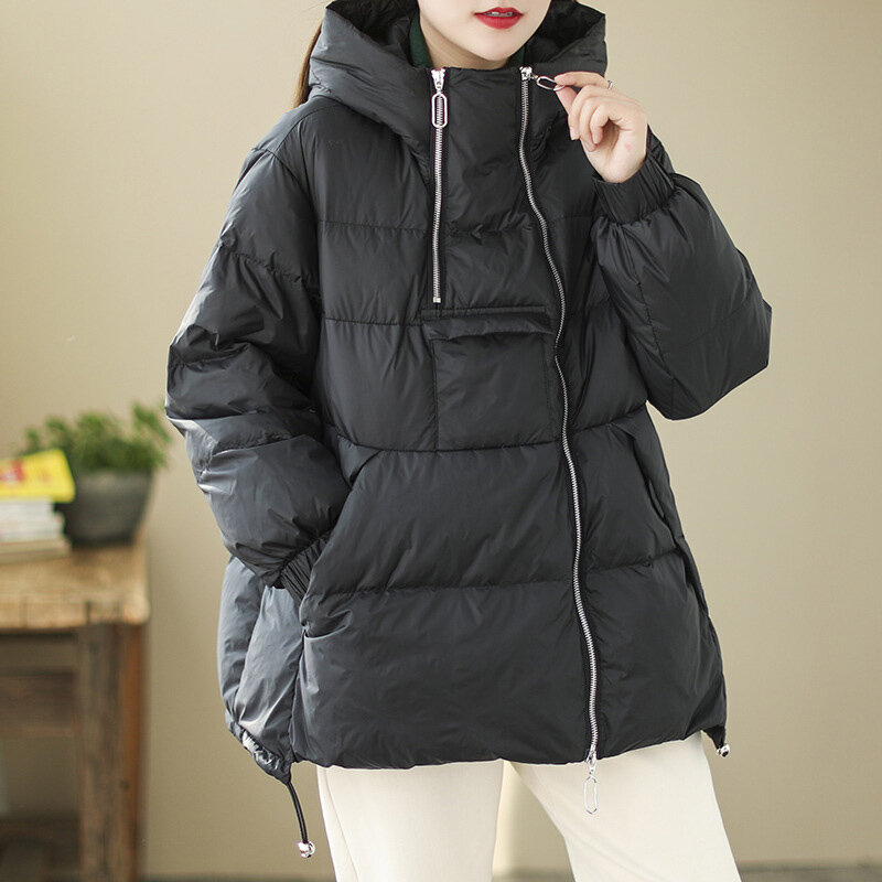 Frauen weiße Enten Daunen jacke Hoodie koreanischen Stil lose über Größe Pullover Mantel Herbst Winter Kapuze Outwear