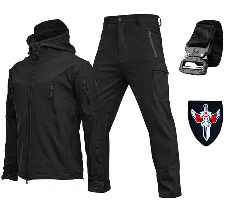 Мужская тактическая куртка с поясом в подарок, походная одежда из мягкой ракушки, ветровка, летная куртка с капюшоном, военный флисовый полевой костюм, 2023
