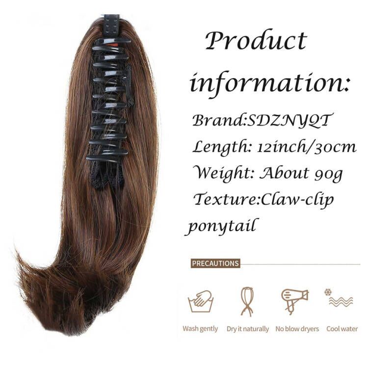 Sintético Short Straight Claw Ponytail, Clip On Hairpieces, Acessórios Extensão Do Cabelo, 12"