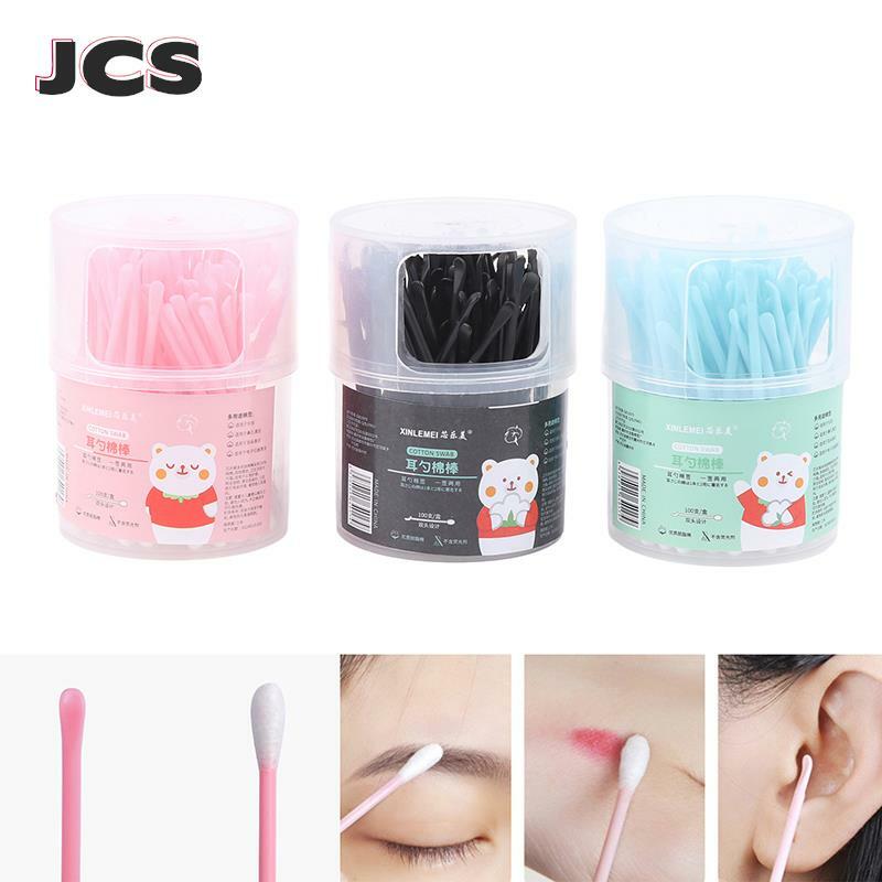 100PCS/Box Double Head Cotton Swab Women Makeup Plastic Ear Pick Cotton Swabs Eyeshaow Mixing Tool for Nose Ears Cleaning Tool