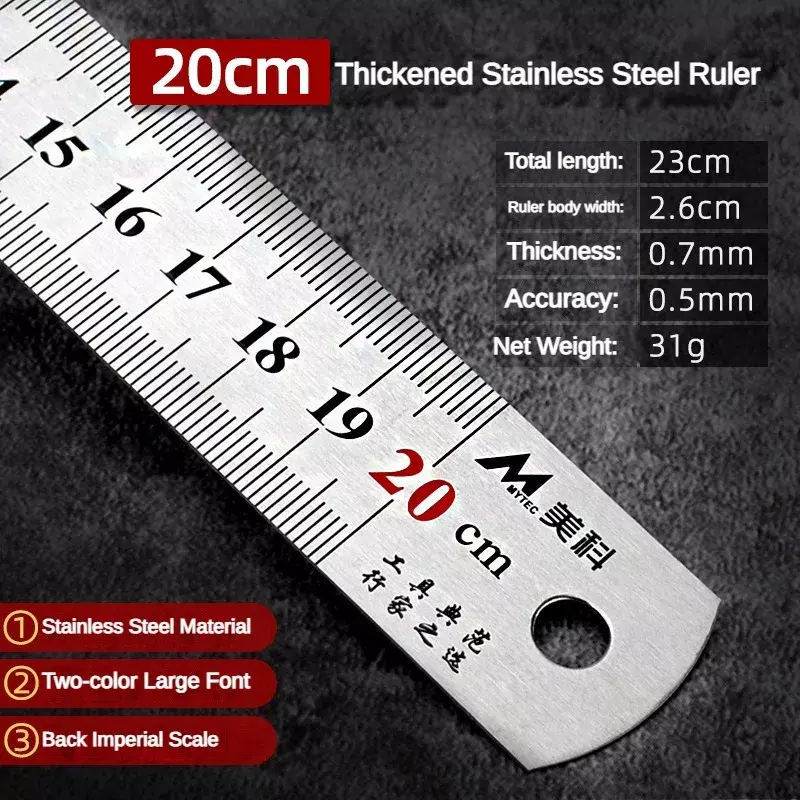 15/20/30/50cm Stainless Steel Ruler Double Side Centimeter Inches Scale Metric Ruler Architecture Drawing Office School Supplies