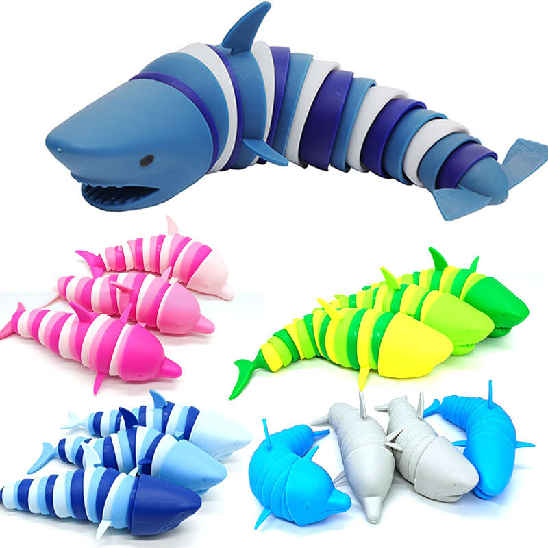 Alivio del estrés de juguete Antiestrés con hebilla para juguetes para niños y adultos, juguete antiestrés, divertido, tiburón Delfín, Slug, llaveros Accesorios