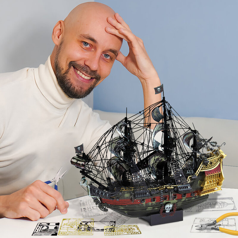 Piececool 3D Teka-teki Logam Ratu Anne 'S Revenge Jigsaw Kapal Bajak Laut DIY Model Bangunan Kit Mainan untuk Remaja Pengasah Otak