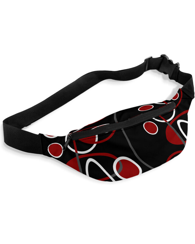 Riñonera impermeable para hombre y mujer, bolsa de cintura con diseño geométrico abstracto, color rojo y negro, ideal para teléfono móvil