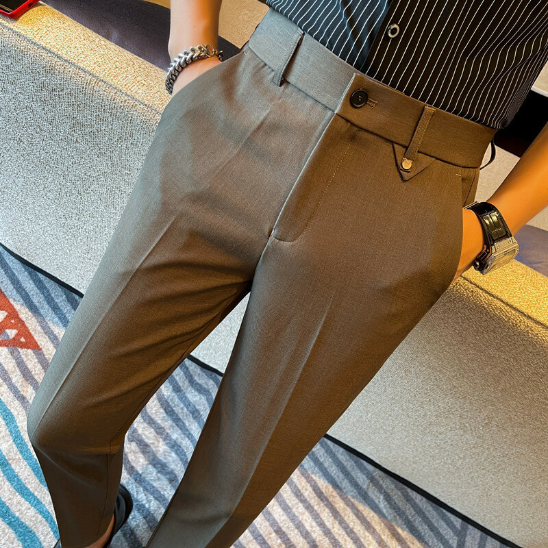 Calças masculinas coreanas que combinam slim fit casuais, roupas de luxo, roupa formal, calças de terno de alta qualidade, 38