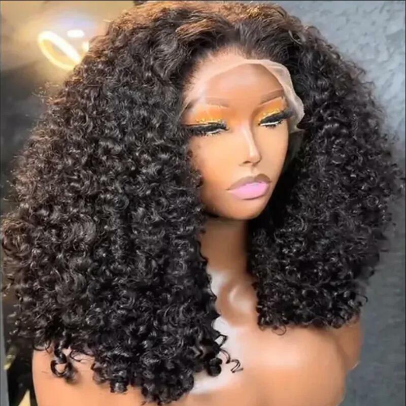 180Density Soft 26inch Natural Black Long Kinky Curly Lace Front Wig For Black Women BabyHair Glueless Preplucked Heat Resistant