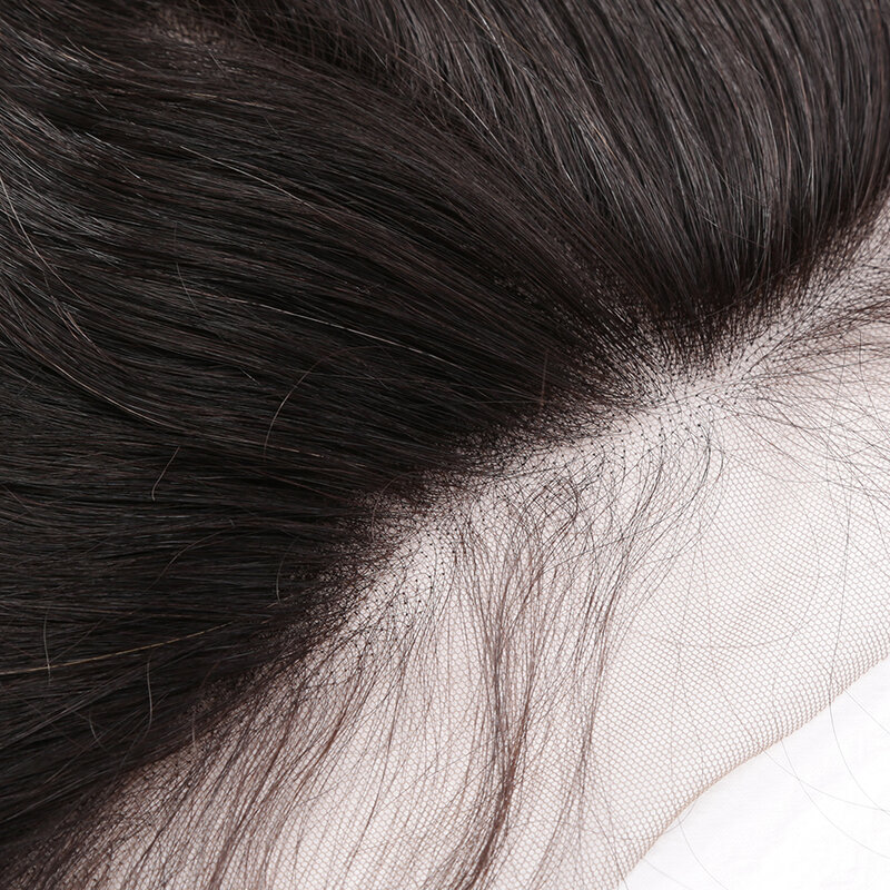 Frontal de renda transparente reta para mulheres, cabelo humano brasileiro remy, frontal de renda clara de orelha a orelha, parte livre, preto natural 13x4