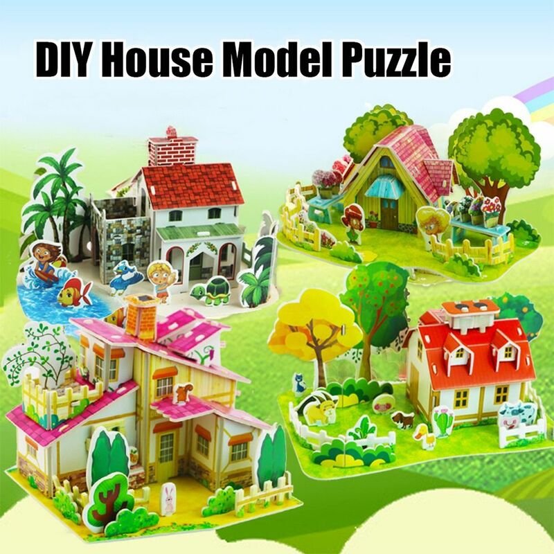 3D Puzzle Building 3D Puzzle Paper Jigsaw Assembly Building Blocks Paper Card Jigsaw DIY Handmade DIY House Model Puzzle Kids
