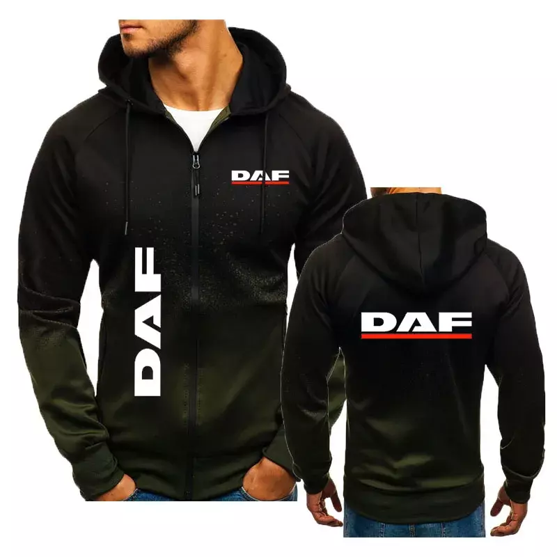 Truck DAF printed men's hoodie sweatshirt top Thin sports hoodie for men Hip hop trend color contrast men's hooded cardigan
