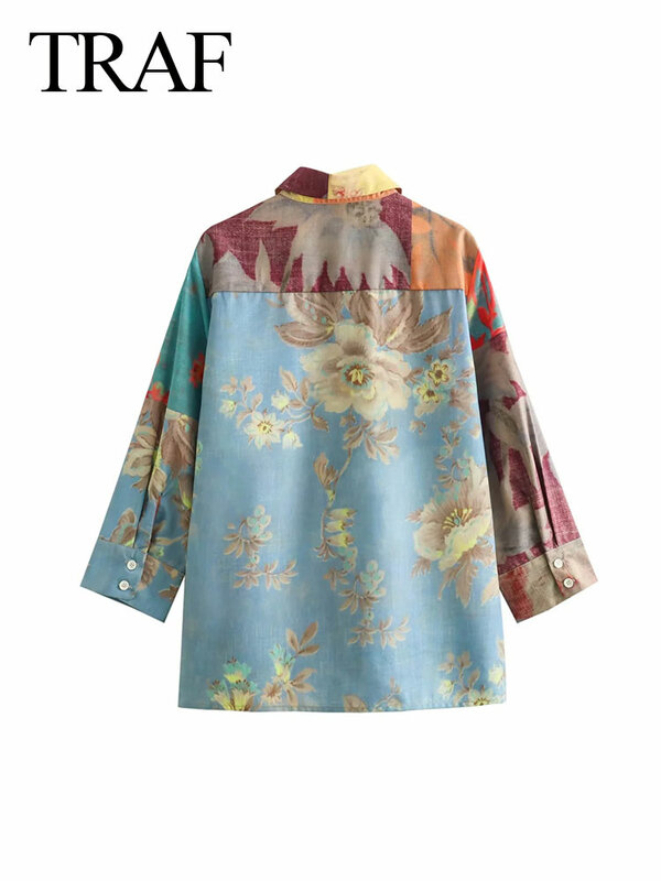 Женская Повседневная рубашка в стиле ретро, с цветочным принтом и откидным воротником