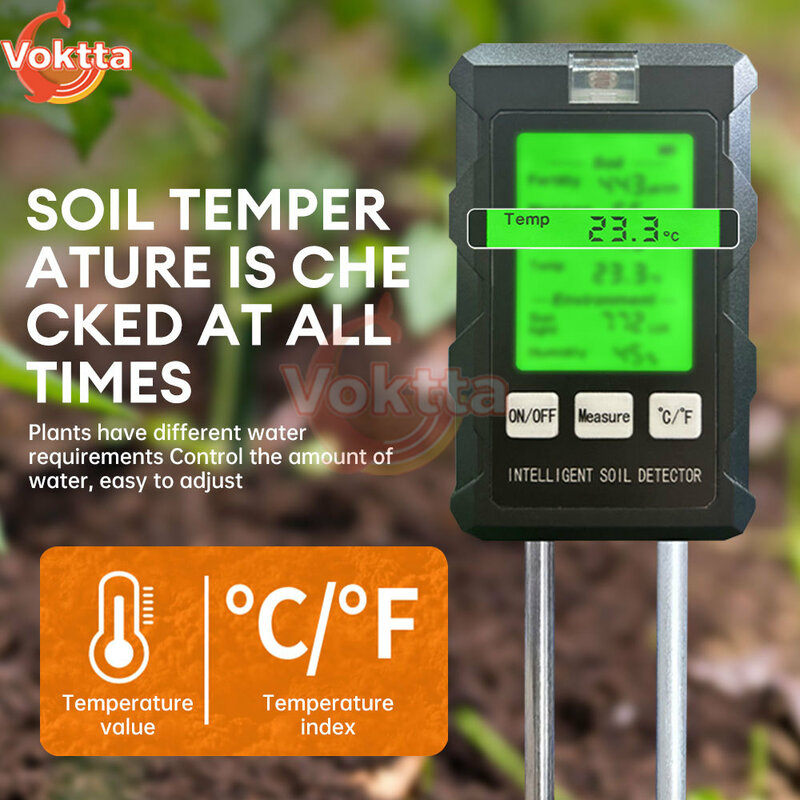 Tester PH gleby miernik wilgotności ekranu LCD 6 w 1 PH, próbnik do wody składników odżywczych kwiat ogrodowy Tester gleby do sadzenia