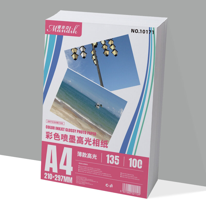 135g 160g A4 100 sheet/lot 210mm*297mm single glossy inkjet photo paper for high resolution output