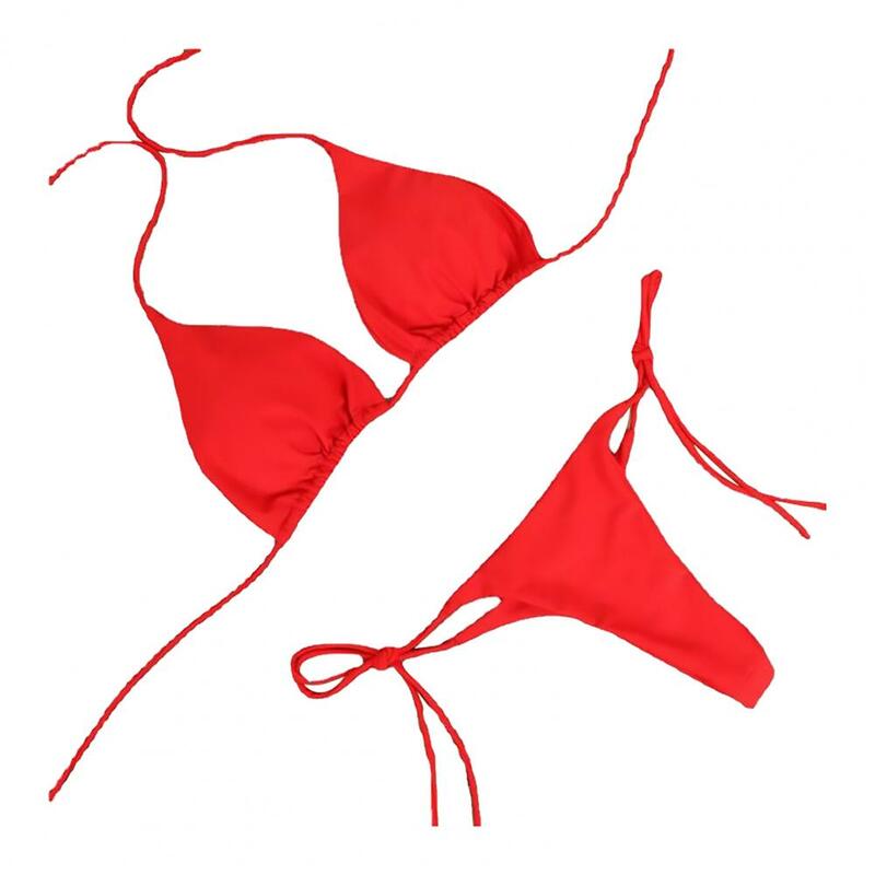 2 sztuk/zestaw stroje kąpielowe damskie Bikini zestaw 2023 jednolity kolor dekolt typu Halter smycz na szyje stringi kobiety kostium kąpielowy zestaw na plażę