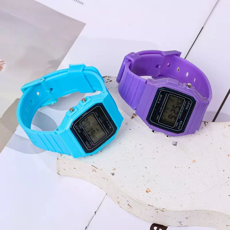F91W 남녀공용 패션 LED 디지털 시계, 어린이 스포츠 군사 빈티지 실리콘 어린이 전자 손목시계