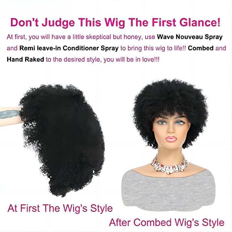 Curto Afro Kinky peruca encaracolada para as mulheres, 100% cabelo humano, Pixie onda, 180% Densidade, #27