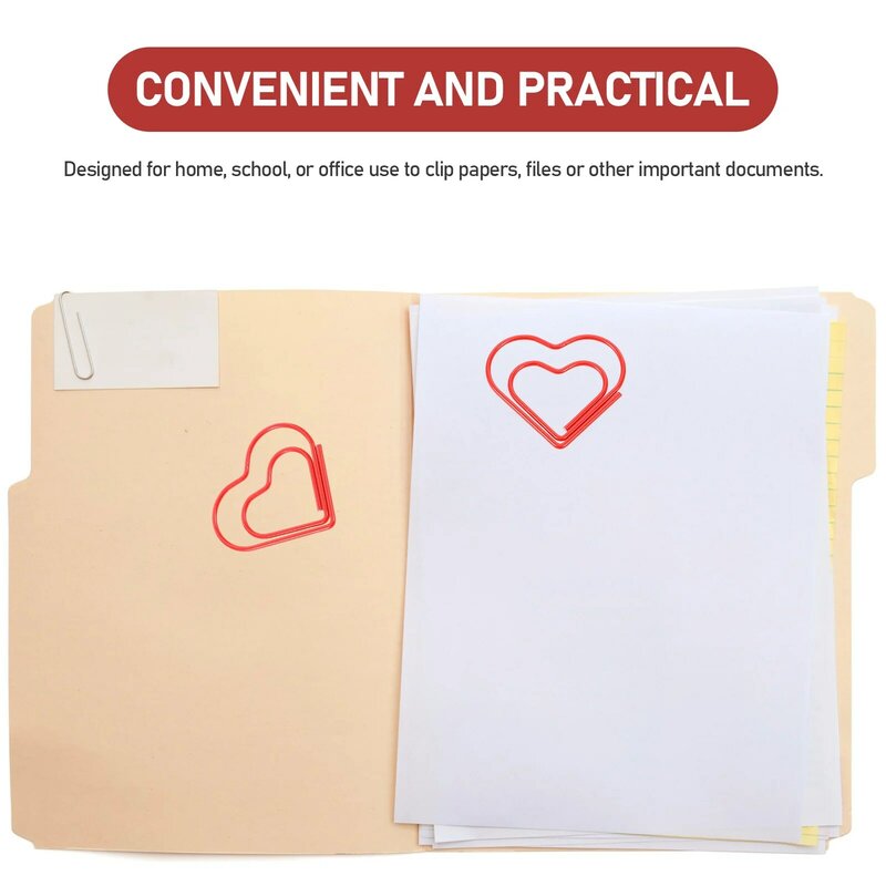 Paperclip Love Heart Clips de papel, marcador de marcado, Pin, papelería, accesorios de oficina (rojo)