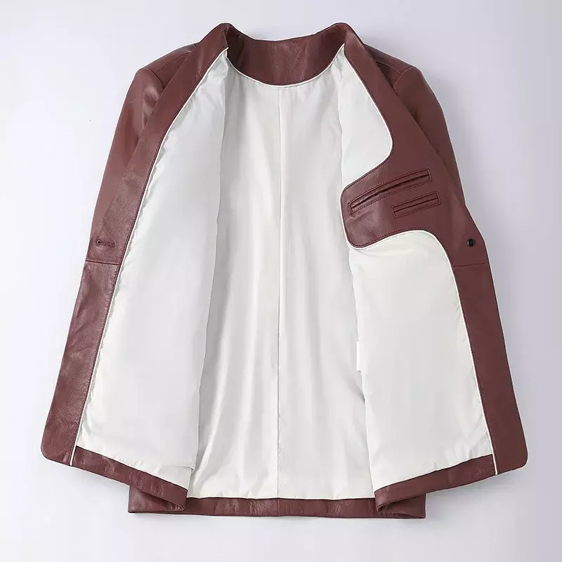 Giacca da donna in vera pelle Oversize con colletto rovesciato giacca in pelle Streetwear monopetto moda donna