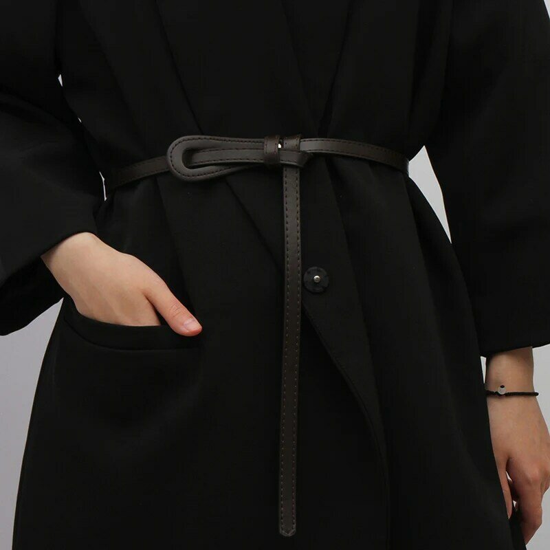 1 buah PU 112cm sabuk simpul tipis untuk wanita sabuk pinggang modis wanita sabuk PU panjang wanita desainer gaun mantel Aksesori ikat pinggang