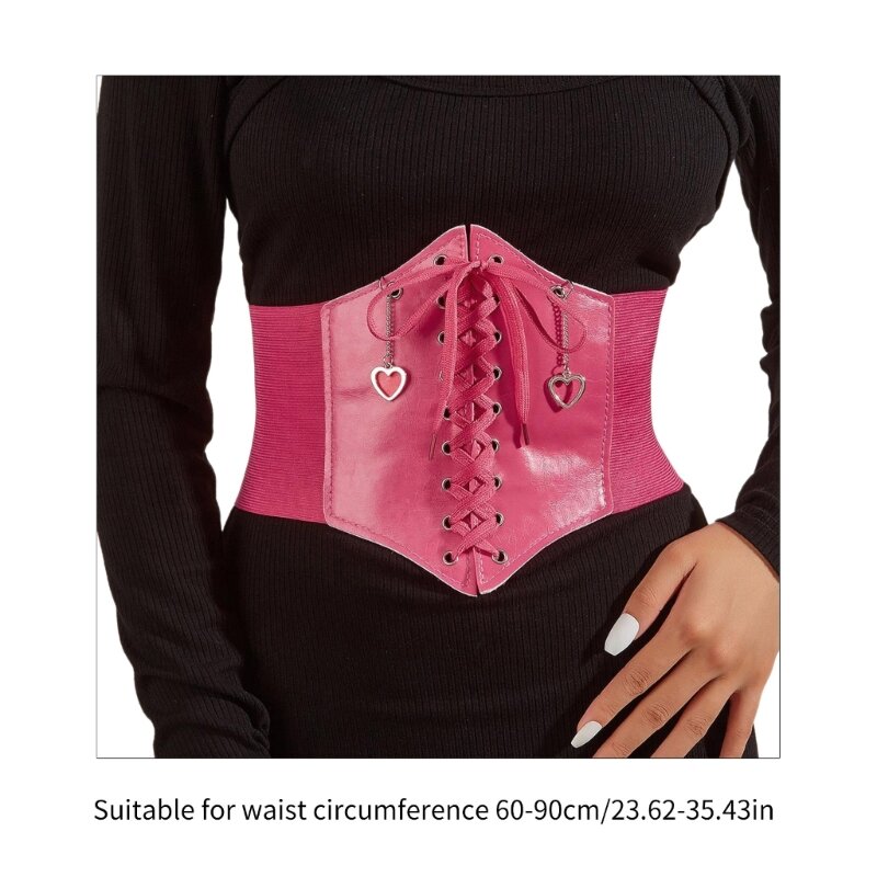 Women Stretchable Waist Belt Versatile Pink Corset Universal Elastic Rope Decorative Corset with Heart Chain Pendant 28TF