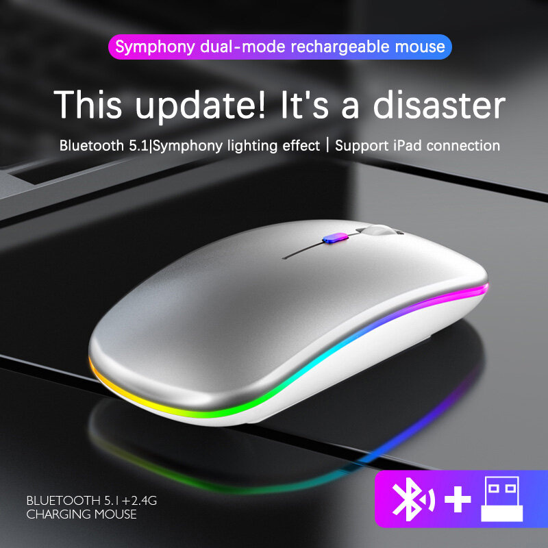 Mysz bezprzewodowa 2.4G mysz bezprzewodowa RGB bezprzewodowa mysz komputerowa Mause podświetlany diodami LED ergonomiczna mysz do gier na laptopa