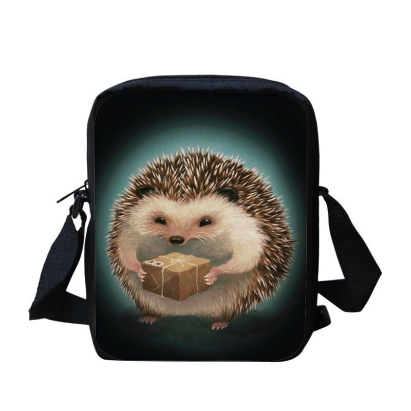 Cartoon Hedgehog Print Messenger Bag para Senhoras, Pequeno Saco De Escola Crossbody, Bolsa De Ombro, Lazer, Compras, Viagem, Estudante, Bonito, Novo