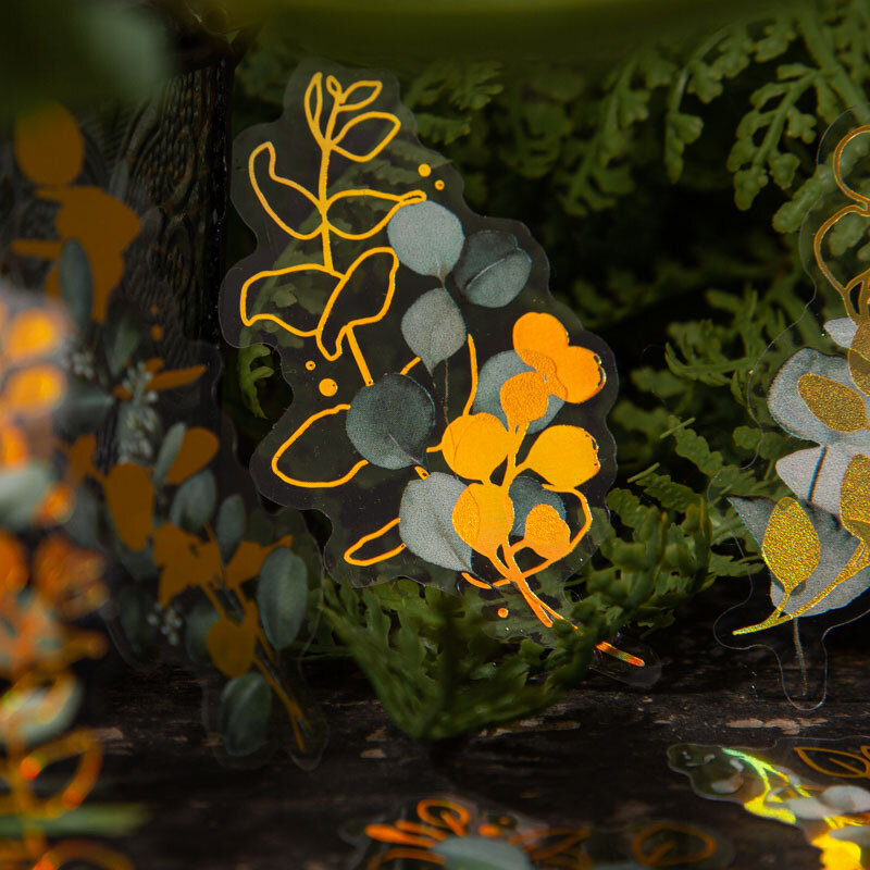 40 шт., водонепроницаемые прозрачные наклейки с цветами и золотыми растениями