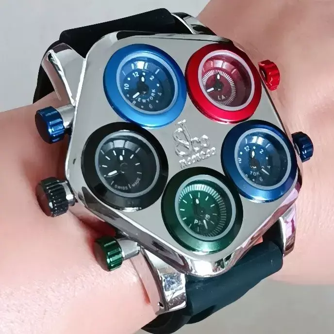 Jam tangan pasangan silikon, jam tangan Quartz banyak zona waktu pelat besar selebriti Internet untuk anak laki-laki dan perempuan