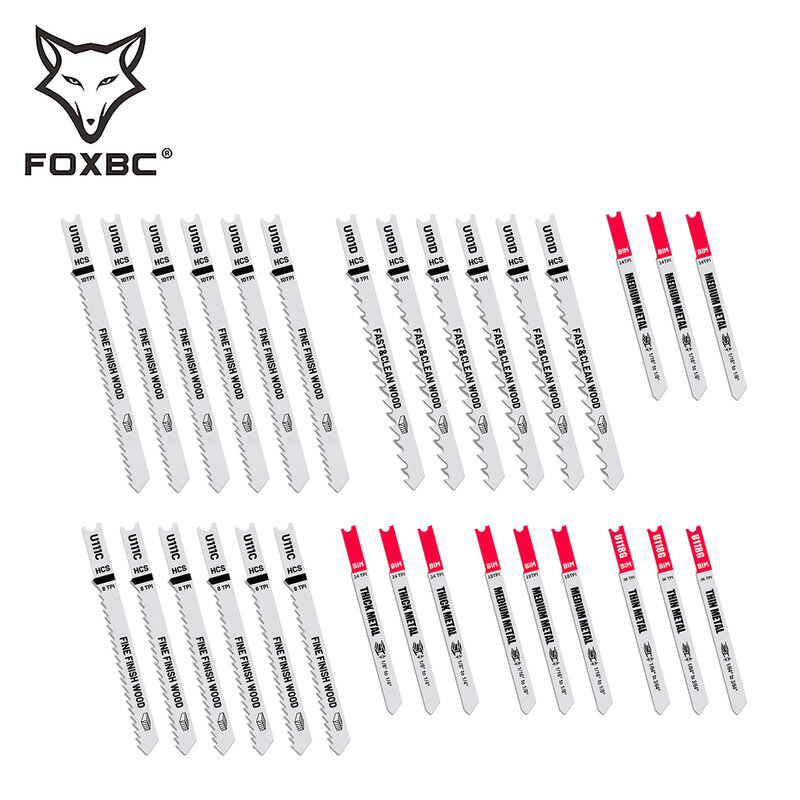 FOXBC 30PCS U Shank Jigsaw Blades for Wood Metal Cutting