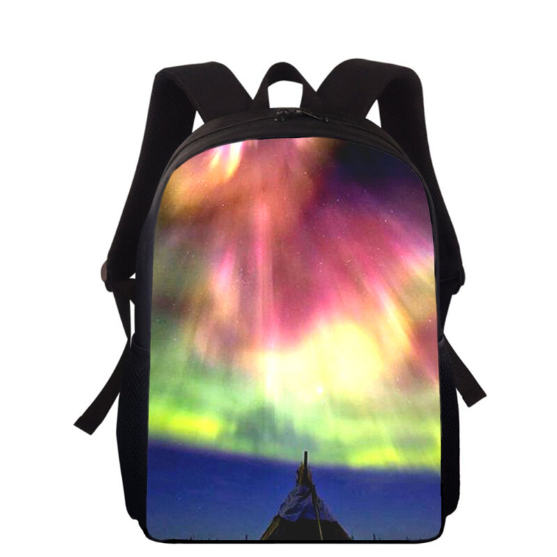 Northern Lights Sky ransel anak laki-laki perempuan, tas sekolah dasar motif 3D 15 ", tas punggung, tas buku sekolah pelajar
