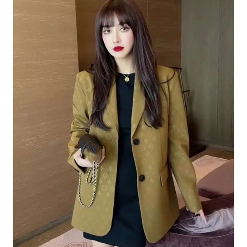 Jaqueta feminina de comprimento médio versão manga comprida, blazer monocromático, casaco feminino, tops femininos, outwear, primavera, outono