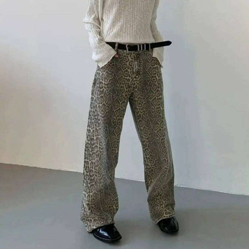 Jeans da donna Vintage in Denim con stampa leopardata 2024 Y2k per il tempo libero pantaloni a gamba larga Streetwear retrò pantaloni con Design Boho Vibe dalla vestibilità rilassata