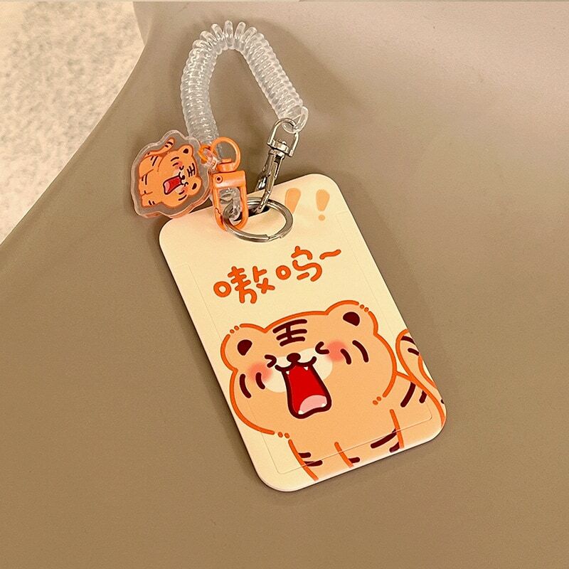 Cartoon Tulip Lucky Bear Ins Photocard Holder Keychain Students Card Protectors Pink ID Bank Cards Cover School Stationery