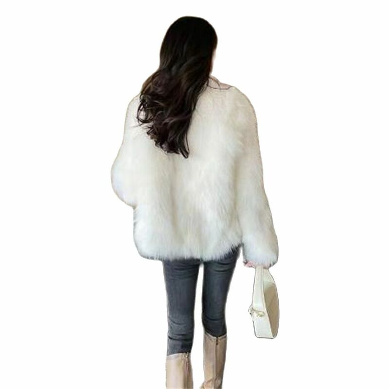 2024 Thick Warm Outerwear Furry Faux Fur Jacket Warm Clothing Tops Elegant Lmitation Fox Fur Coats Women's Winter Overcoat