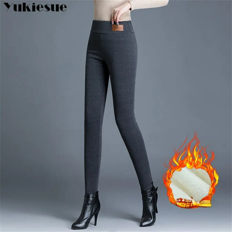 Женские плотные теплые эластичные брюки, брюки-карандаш с высокой талией, Осень-зима 2022