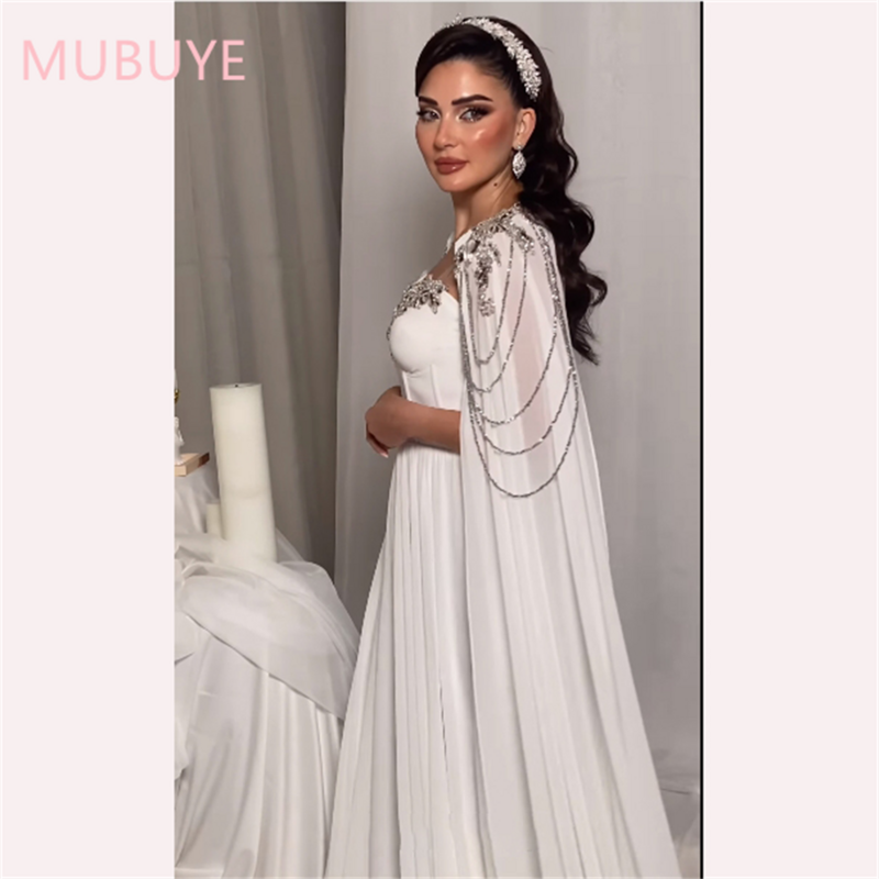 MOBUYE-vestido de baile sem ombro feminino, árabe, Dubai, mangas compridas com xale, moda noite, elegante vestido de festa, 2022