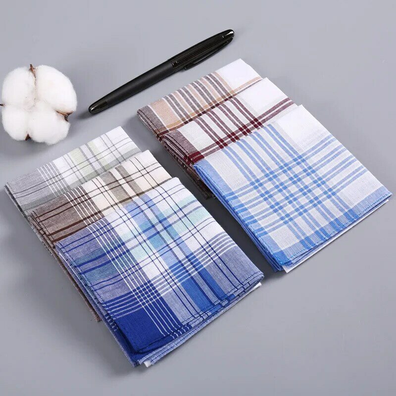 Pañuelos cuadrados a rayas para hombres, pañuelo clásico de algodón con bolsillo, toalla cómoda para la cara, 5 piezas, 38x38cm