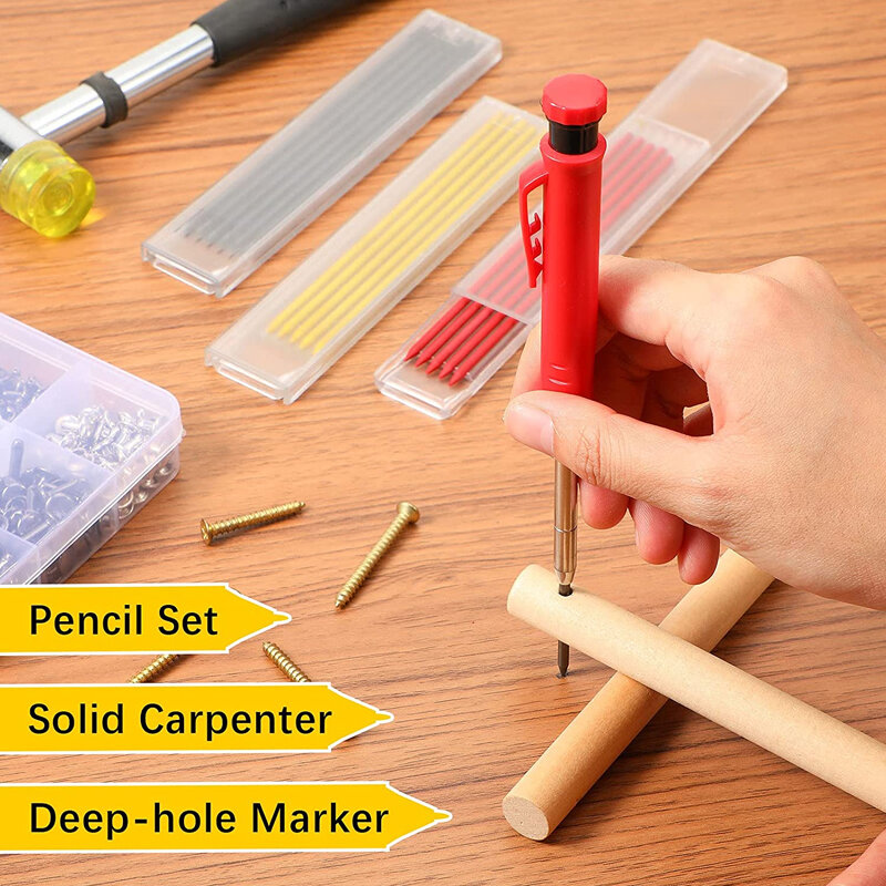 Lápiz de carpintero sólido con plomo de recarga y sacapuntas incorporado para agujero profundo lápiz mecánico trazado marcado herramienta de carpintería