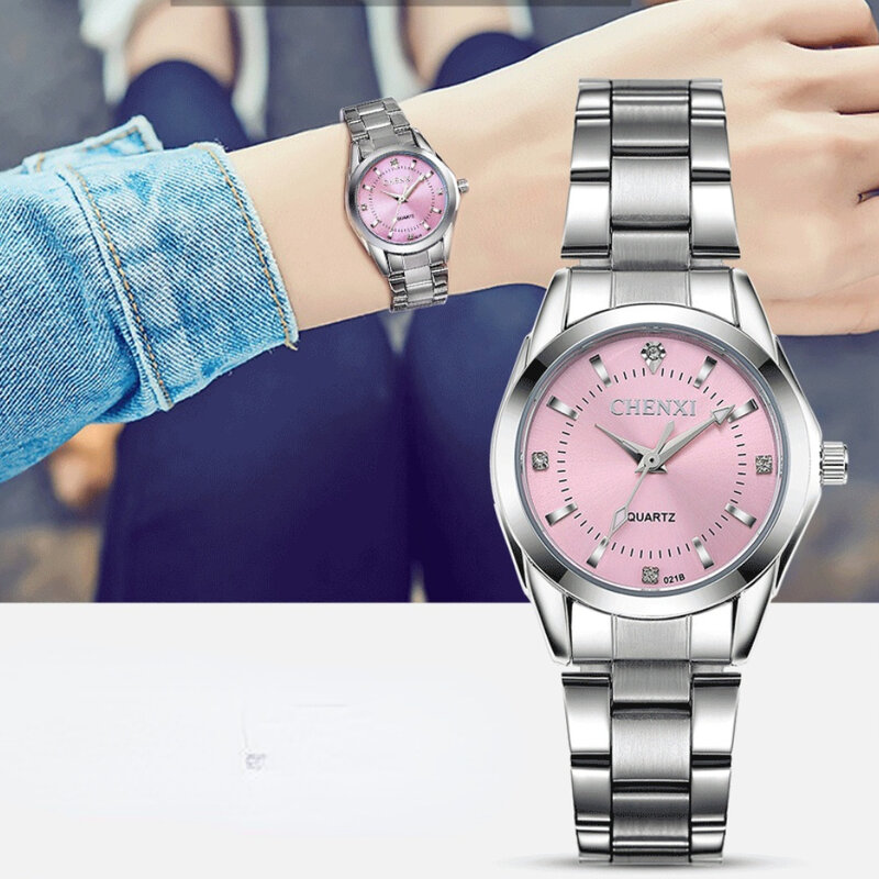 Jam tangan pasangan jam tangan kuarsa tahan air baja tahan karat wanita klasik merek sederhana untuk kekasih
