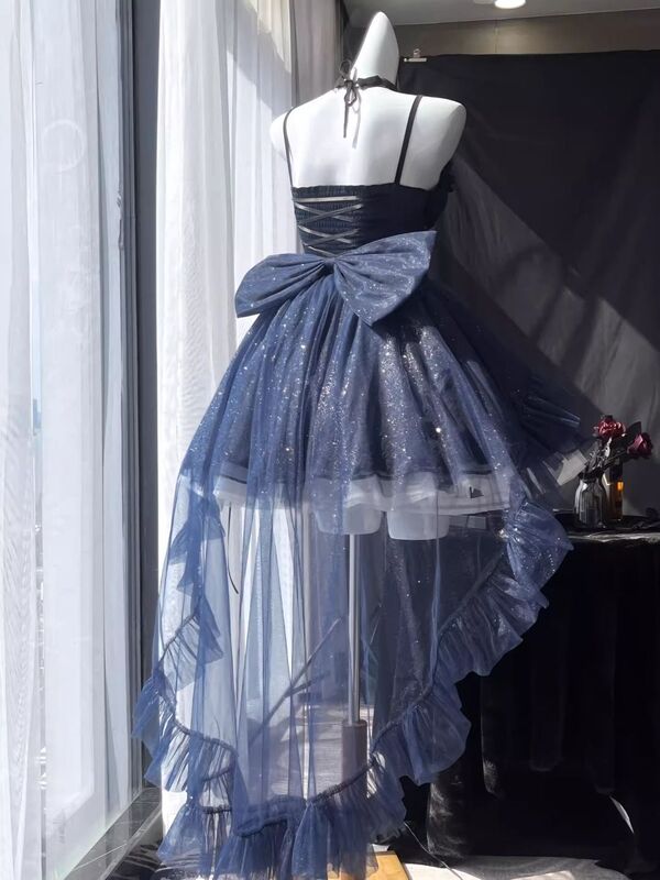 Harajpoo-vestido de princesa Lolita para mujer, traje de princesa azul con sensación de luz, bonito vestido de Trail de industria pesada, Pengpeng