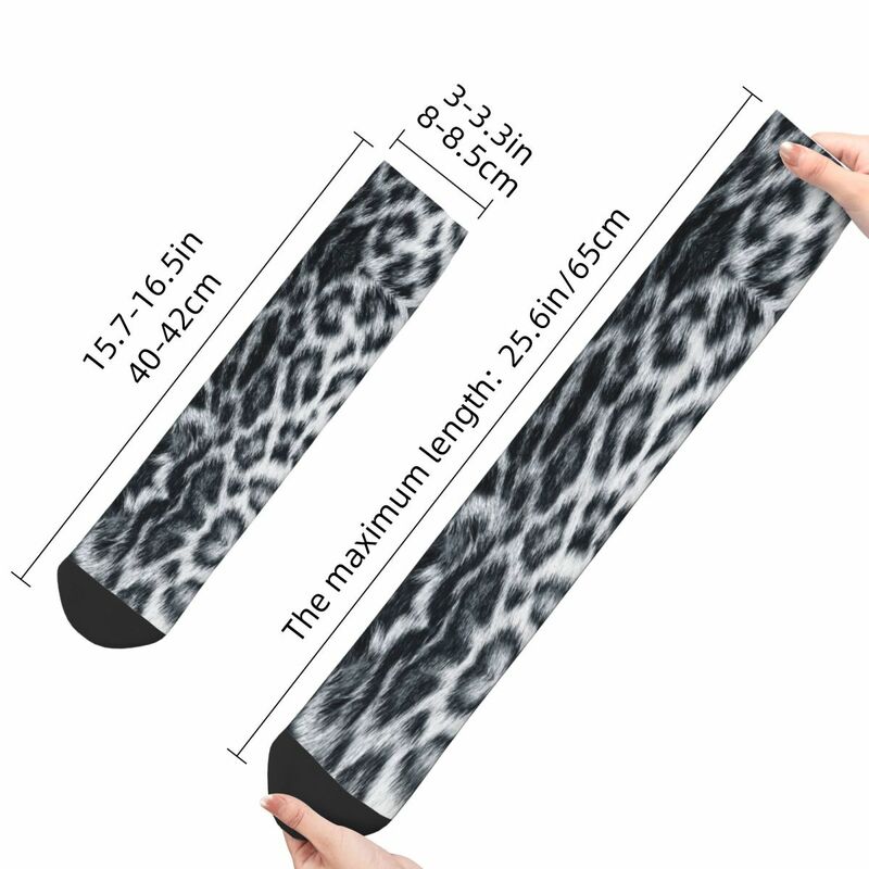 Harajuku Sneeuw Luipaard Echt Tot Leven Print Sportsokken Polyester Lange Sokken Voor Unisex Antislip