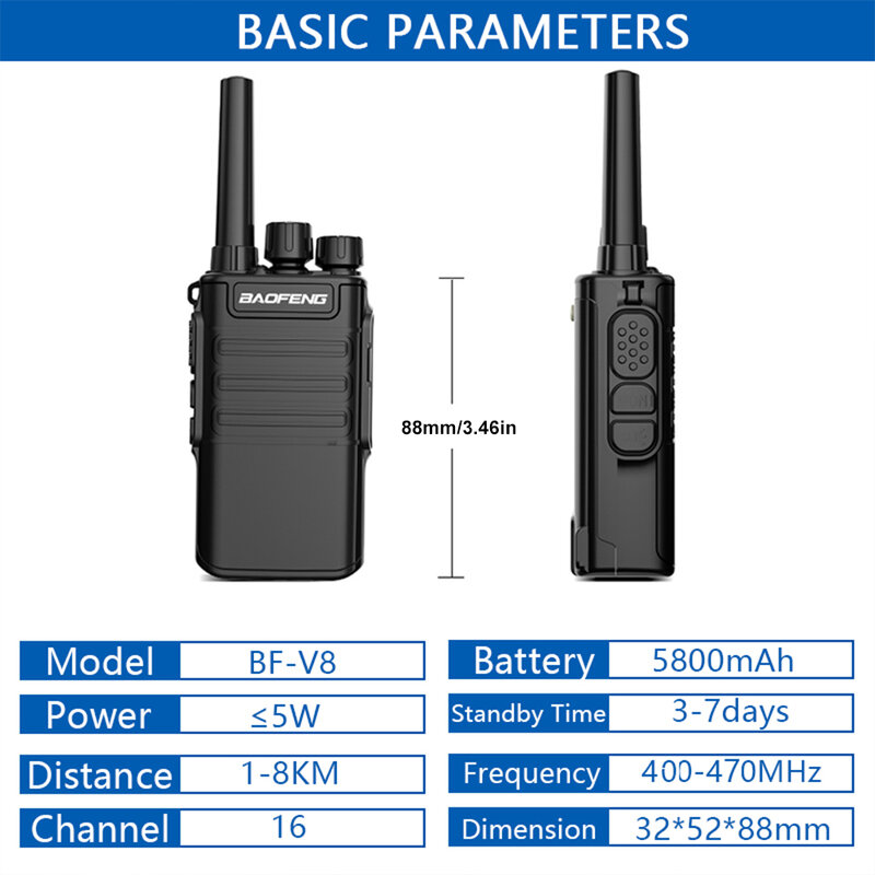 Baofeng Mini Handheld Walkie Talkie Radio, Two Way Ham, Rádio CB, Cinza, Verde, Orange Intercomunicador, UHF, HF Transceiver, 10 km, BF-V8, BFV8, Novo, 2022