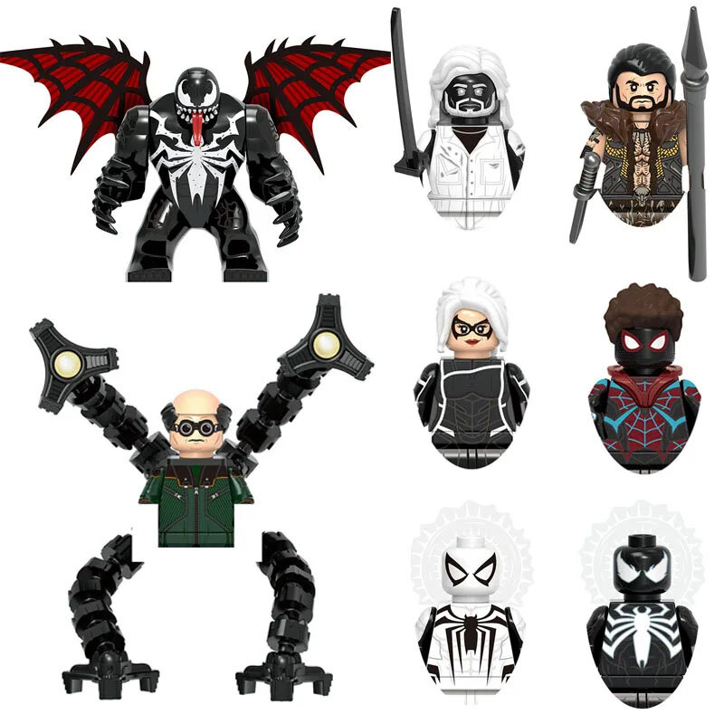 Bloques de construcción de personajes de dibujos animados para niños, Superhéroes, Spider-Man, Venom, Doctor, pulpo, juguete, regalo de cumpleaños, G0162