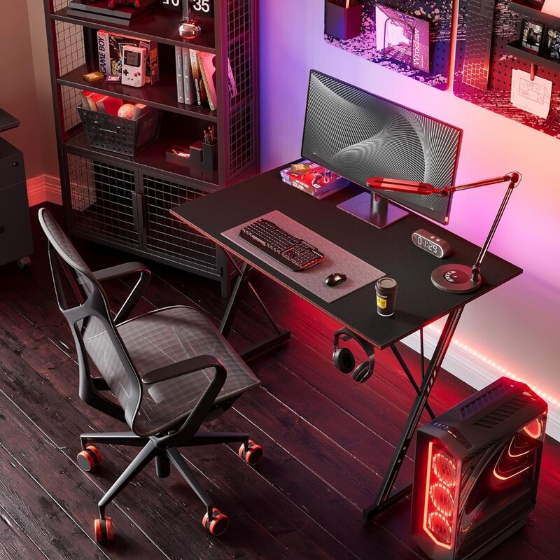 Gaming-Schreibtisch 40-Zoll-PC-Computertisch, Kohlefaser-Home-Office-Schreibtisch Tisch Gamer Workstation, einfacher Spieltisch