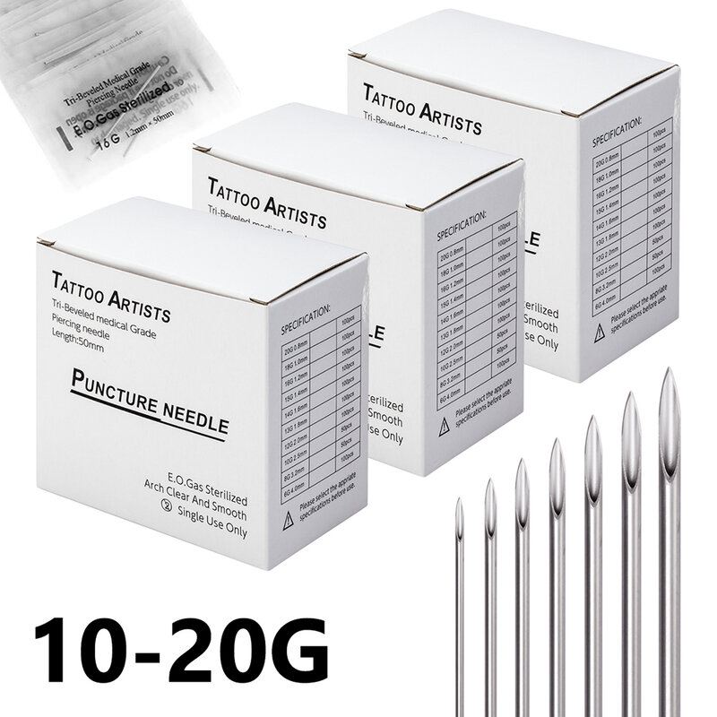 5-100PCS Body Piercing Needle 10G 12G 14G 16G 18G 20G Surgical Steel Sterile Disposable Ear Nose Navel Nipple Lip Piercing Tool
