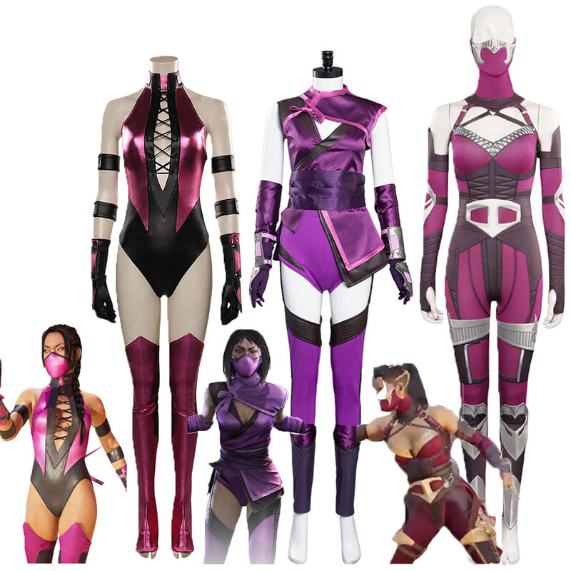 Disfraz de cosplay Mortal Kombat Mileena para mujer, mono con máscara, guantes, Roleplay, traje de fiesta de Carnaval de Halloween