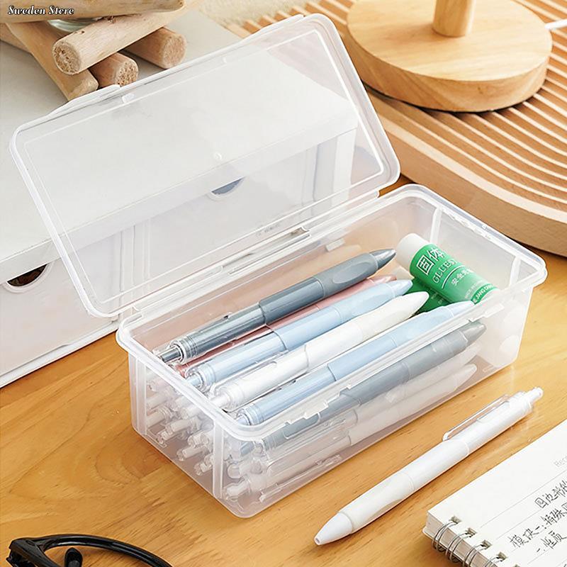 1PC Large Capacity Plastic Pencil Box Stackable Translucent Clear Pencil Box Office Supplies Storage Organizer Box Wholesale