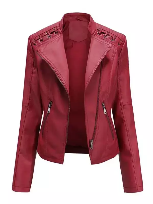 Autumn Winter Pu Faux Women's Leather Jackets Long Sleeve Zipper Slim Motorcycle Biker Leather Coat Loose Female Outwear Tops 4X