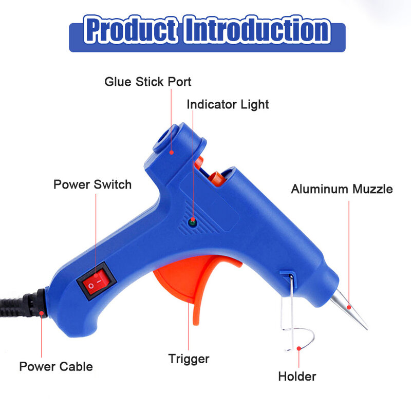 Pistol lem tembak panas 20W, alat perbaikan listrik Thermo suhu panas DIY pistol silikon industri rumah tangga Mini dengan tongkat lem